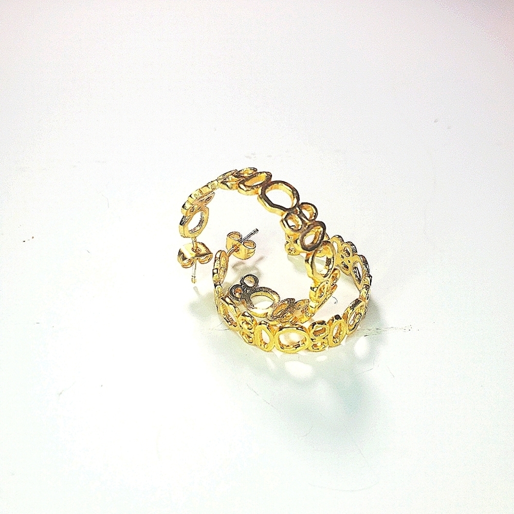 Geometric Chain Open Hoop Earrings Gold NEW
